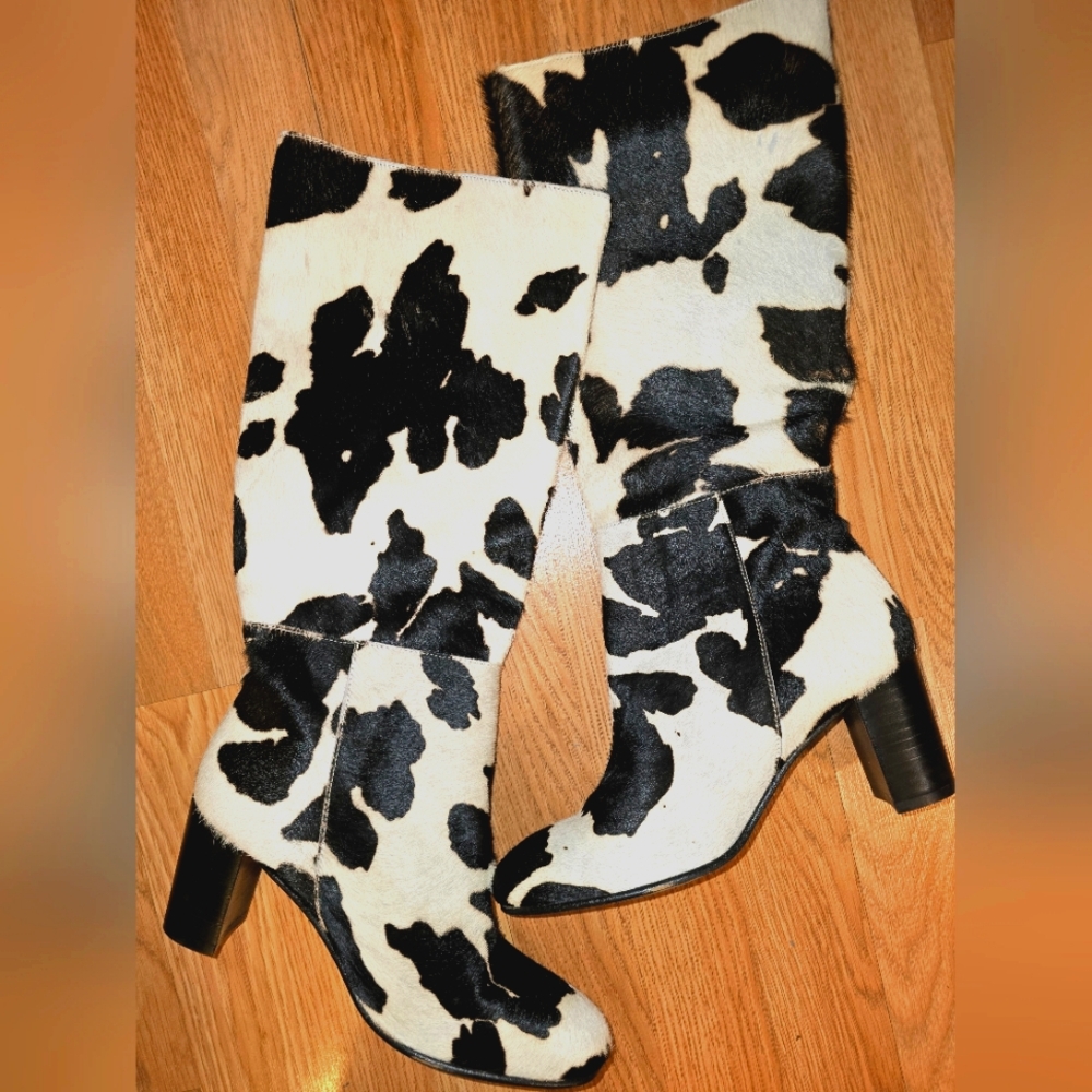 Knee high cowhide boots